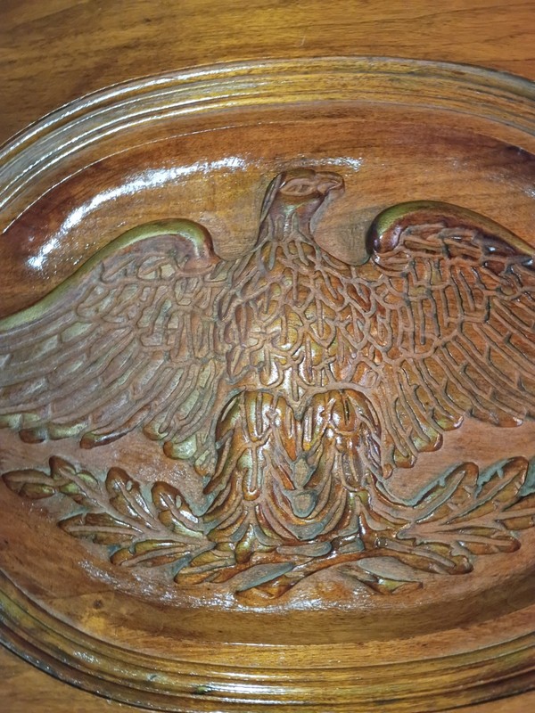 Hand Carved American Eagle End Coffee Table (Top Only) 1930s Walnut 31 3/4 Long gallery