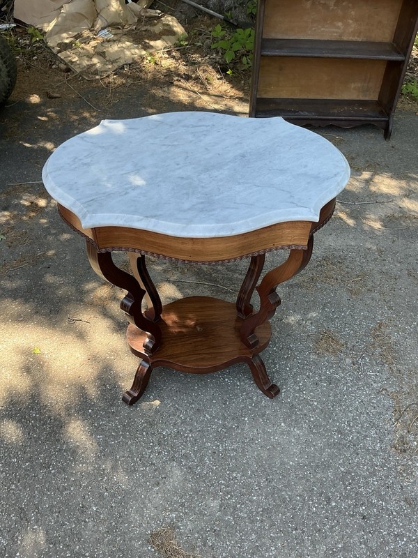 Antique Victorian Marble Top Parlor Lamp Table Walnut Accent Stand Local PU