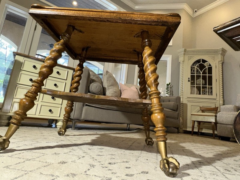 Antique Circa Victorian Oak Side Table w/ Glass Ball & Claw Feet 1890-1900 gallery