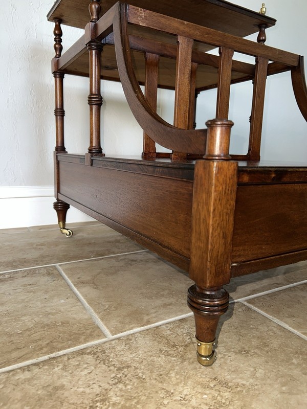 Mid-Century John Scalia Mahogany Canterbury Magazine Rack & Caster Wheels gallery