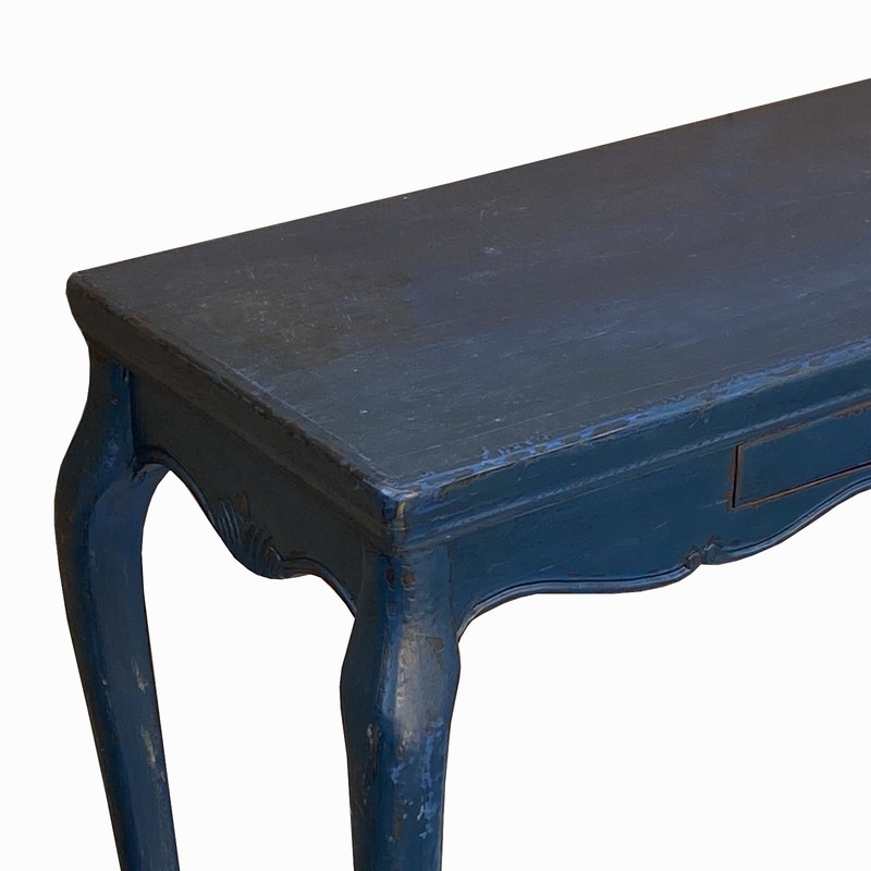 Chinese Distressed Blue Lacquer Apron Curve Legs Console Side Altar Table cs7760 gallery