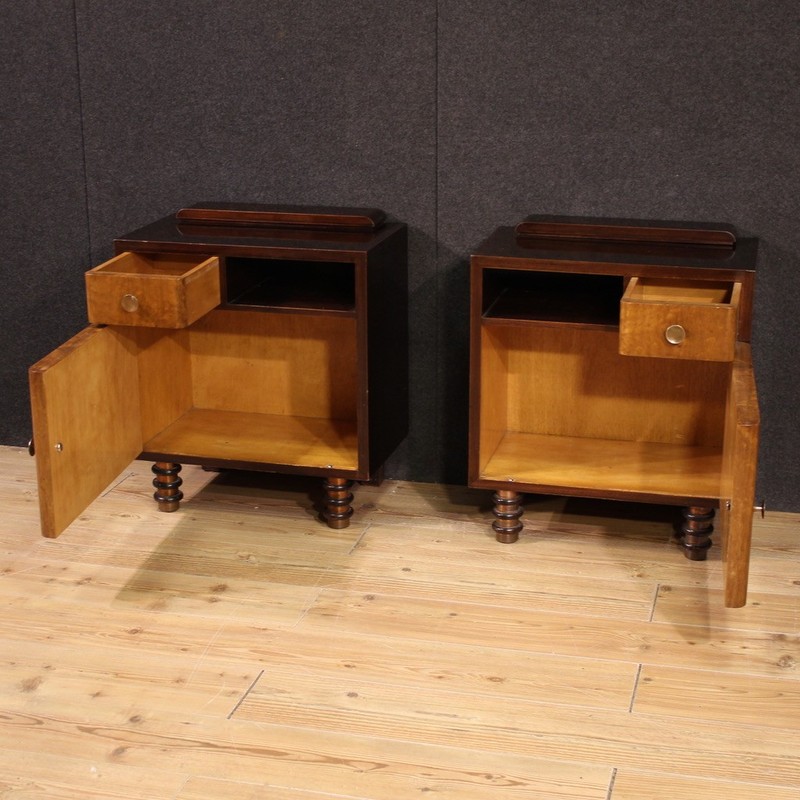 Pair of night stands in mahogany wood furniture Italian bedside tables 60s gallery