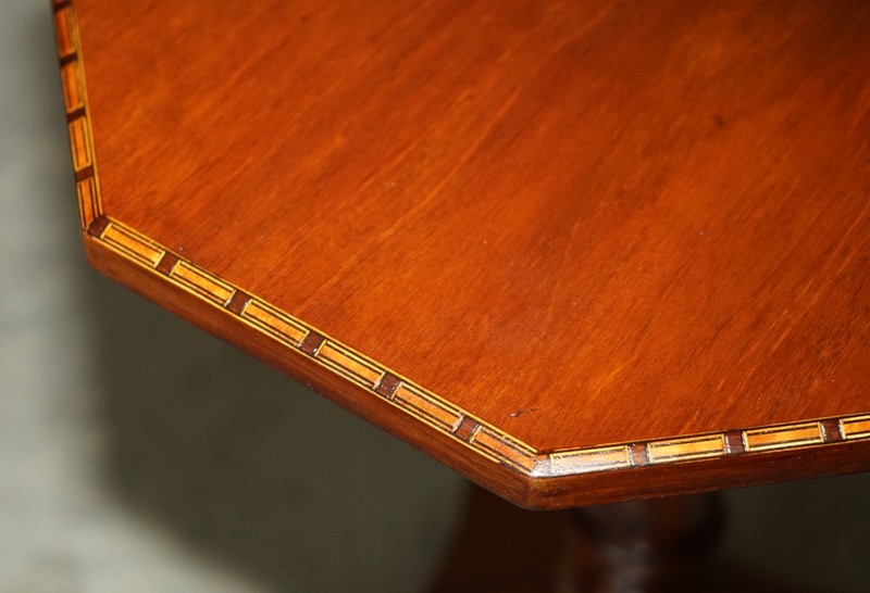 FULLY RESTORED SUBLIME ANTIQUE CIRCA 1880 MAHOGANY INLAID TRIPOD SIDE LAMP TABLE gallery
