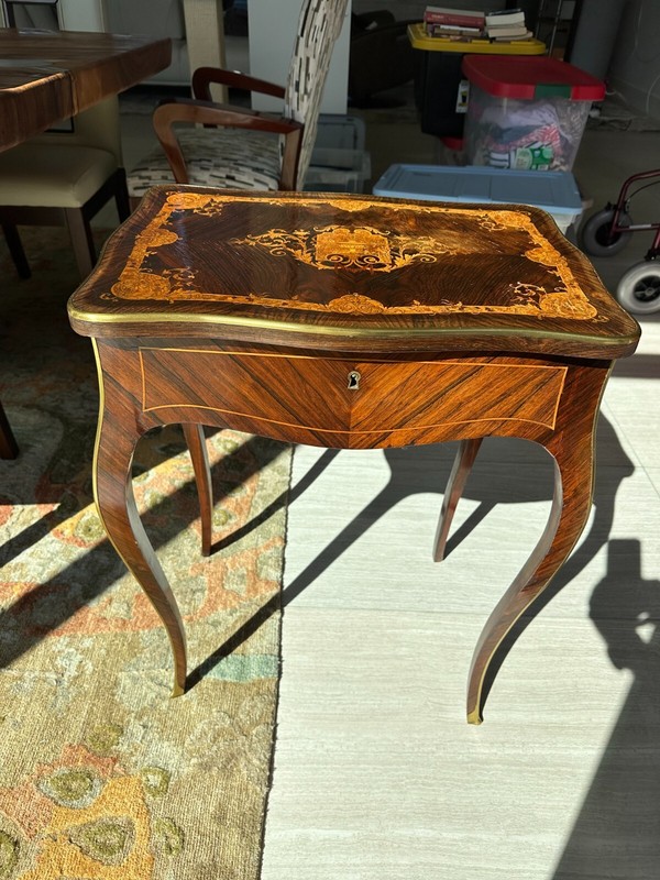 Fine Antique French Inlaid Sewing Table, End Table, or Nightstand