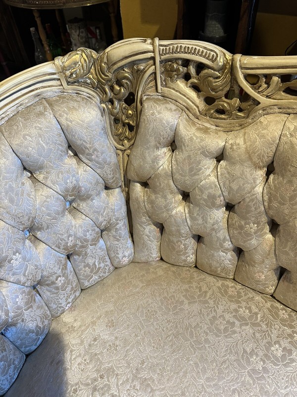 Provincial Set 3 Pieces, 2 Corner Chairs And 1 Table With Marble Top, Antique gallery