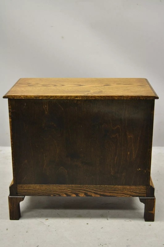 Vintage English Colonial Oak Wood Small Campaign Chest Nightstand Side Table gallery