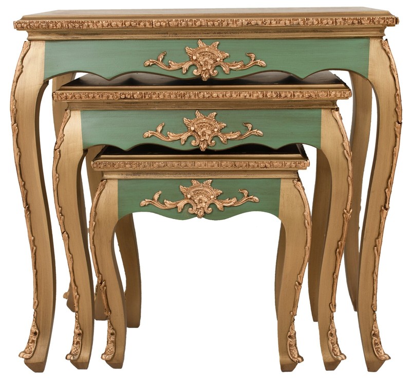 Handcrafted Three-Piece Table Macau M032/ 64X39X62.5 Cm Green Antique gallery