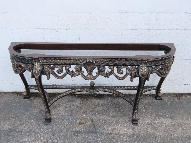 French Painted Black Heavy Carved Marble Top Large Long Console Entry Table 6381 gallery