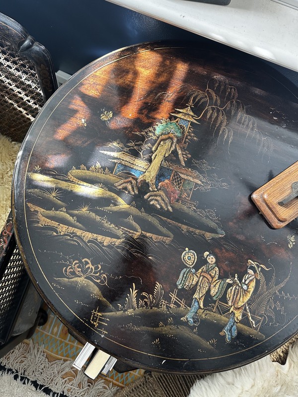 Antique 1920’s Chinoiserie Hand Painted Ebonised Coffee Side Plant Tea Table