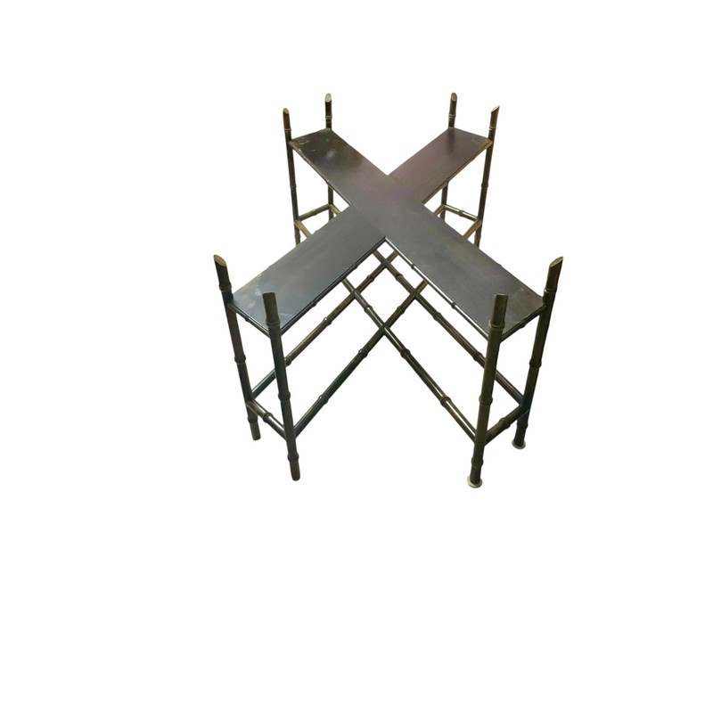 Coffee Table XL Brass Top on Wood Base Bamboo Design Vintage Chinoiserie Style gallery