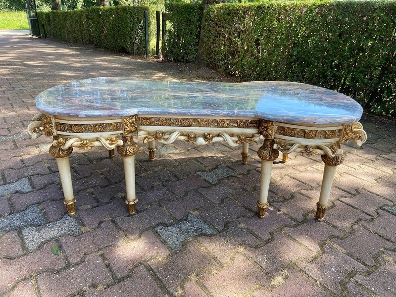 Table Coffee Louis XVI French Dark Marble Gold Leaf Beech Vintage 1960s gallery