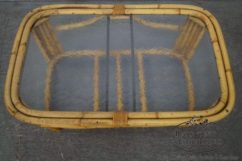Mid Century Rattan Glass Top Coffee Table gallery