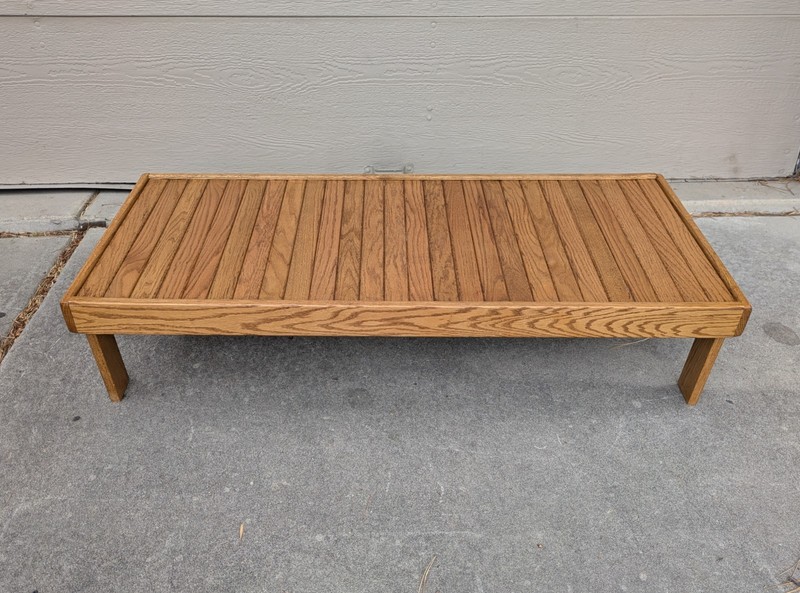 Vintage Rustic Solid Oak Slat Wood Low Coffee Table Mid Century Danish Modern B4 gallery