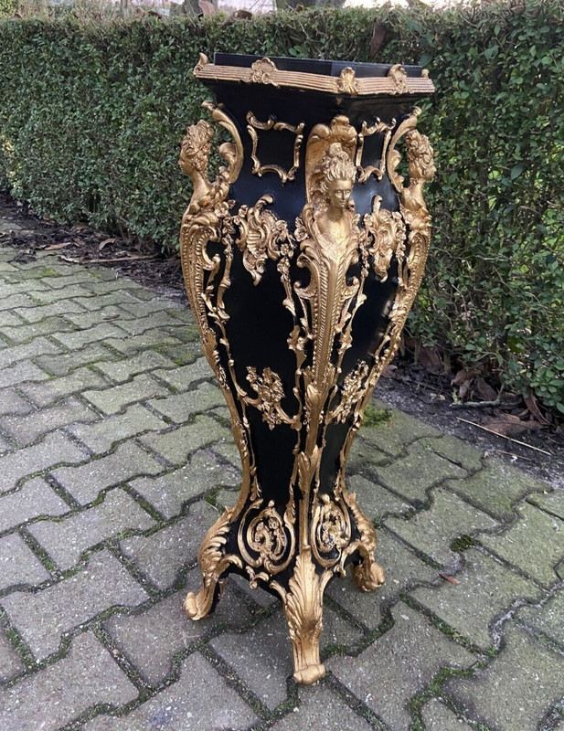 Pedestals Display Stands Italian Baroque Black Gold Columns Vintage Pair 1990s gallery