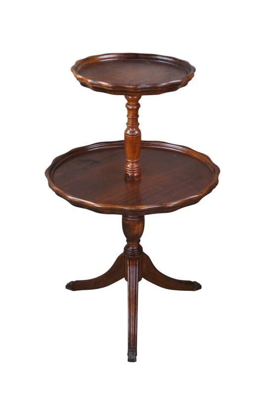 Vintage English Walnut 2 Tier Dumbwaiter Pie Crust Butler Pedestal Table 31″