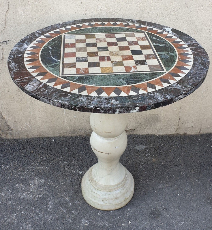 Marble Pedestal with Marquetry Tray, 19th Century