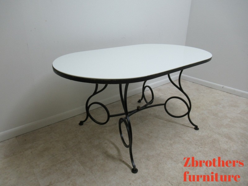 VTG French Regency Wrought Iron Dining Room Table Milk Glass Top Coleman Kalick