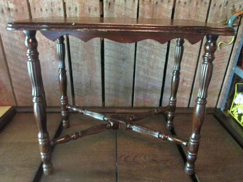 Vintage dark wood Side end Table scrolled gallery