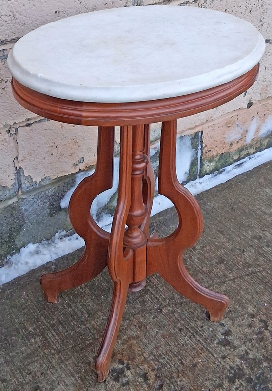 Antique Vintage Victorian Solid Maple Oval Marble End Accent Table Nightstand