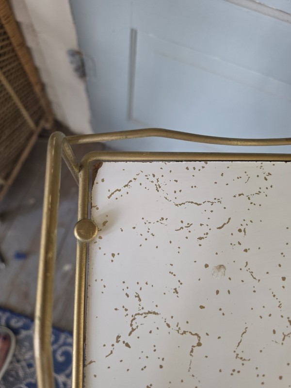 Vintage Gold Metal Atomic Retro Vanity Table Gold Veined Shelves, Tilting Mirror gallery