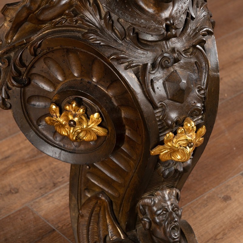 Antique Entryway Table With Inlaid Top and Bronze Legs, Italy circa 1860-80 gallery
