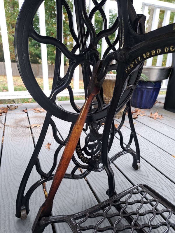 Repurposed 19th Century Cast Iron Singer Sewing Base/Oak Drop Leaf Farmers Table gallery