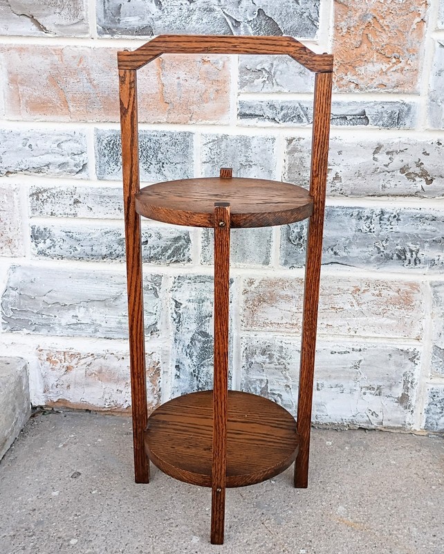Antique Arts & Crafts Mission Oak 2 Tier Round Plant Fern Stand