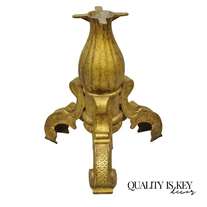 Vintage Baroque Style Gold Cast Aluminum Metal Tripod Pedestal Table Base