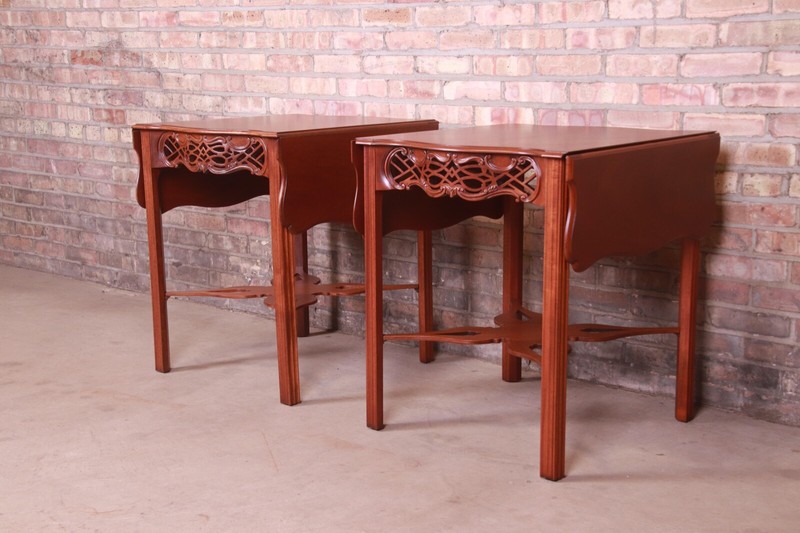 Baker Furniture Historic Charleston Chippendale Carved Mahogany Pembroke Tables
