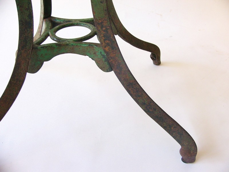 1900-1950 American Green Painted Cast Iron Table w/ White Vitrolite Glass Top gallery