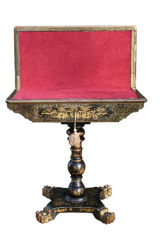 Antique China Trade Card Table, Rare, Lacquered and Gilded Circa 1840 gallery