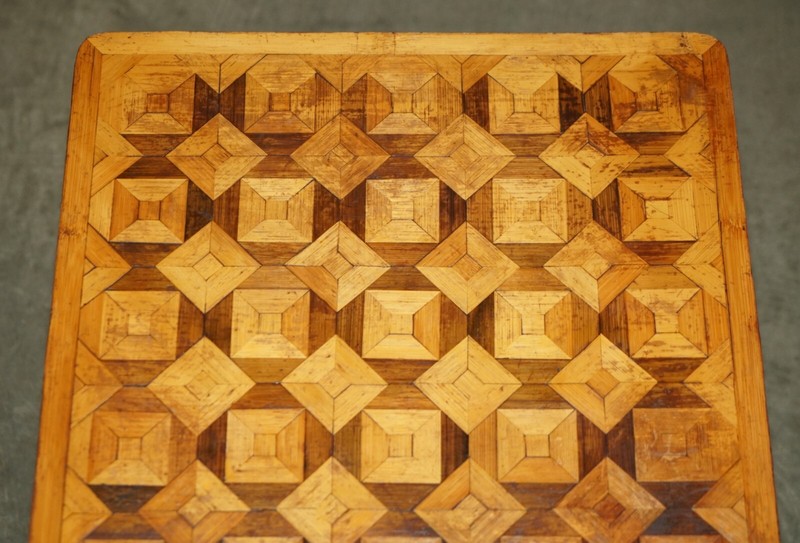 ORIGINAL VICTORIAN BAMBOO PARQUETRY NEST OF TWO TABLES LOVELY INLAID TOPS gallery