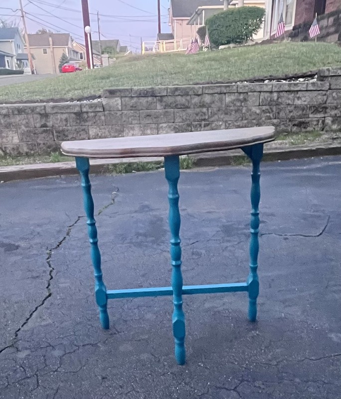 Vintage Demi-Lune Console Table Half Round Accent Entryway Turquoise Teal Wood gallery