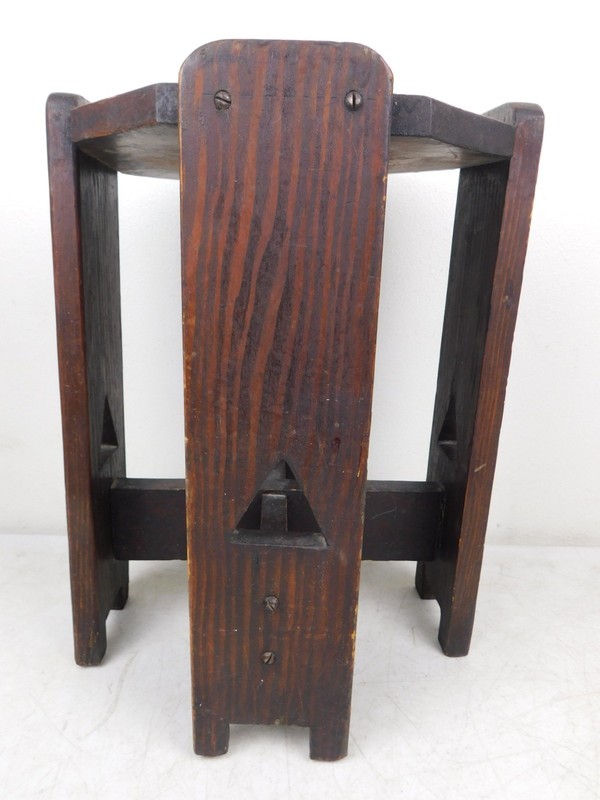 Antique Arts Crafts Mission Pedestal Plant Stand End Table Triangle Cutouts 16"T gallery