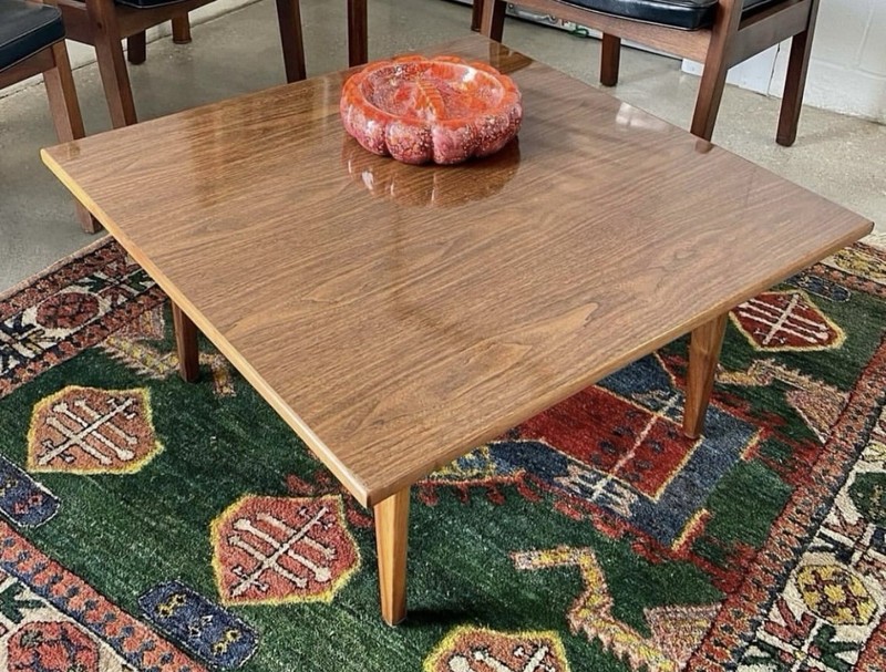 Mid Century Modern Jens Risom Walnut Floating Laminate Square Coffee Table MCM