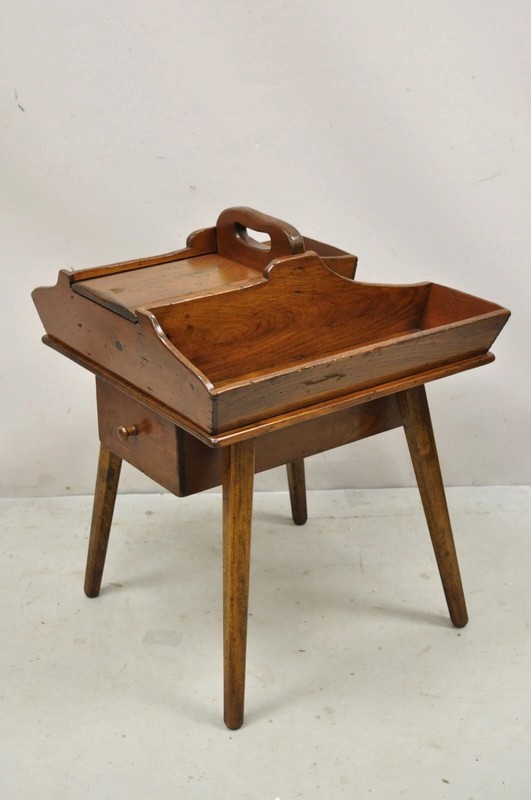 Vintage Pine Wood Primitive French Country Cobblers Work Stand Side Table gallery