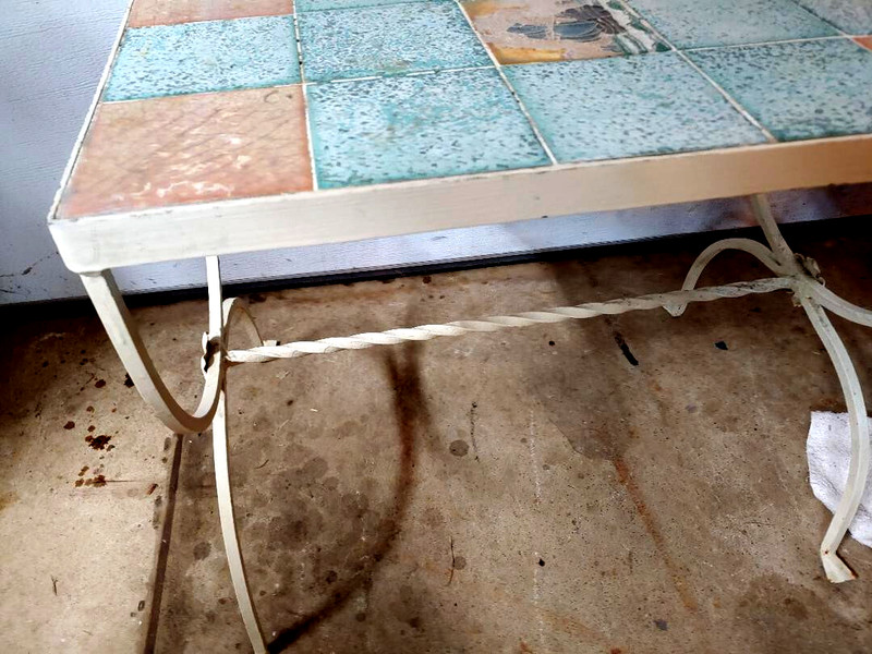 1920'S ARTS & CRAFTS TILE TOP IRON TABLE WITH SPANISH GALION TILE, GRUEBY? gallery