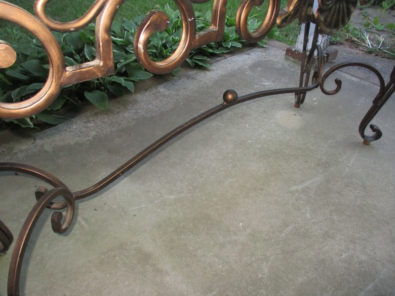 GORGEOUS! Vintage French Ornate Iron with Marble and Glass Top Console Table gallery