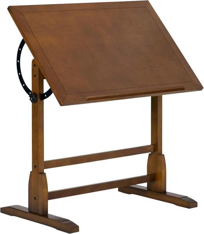 Studio Designs Vintage Rustic Oak Drafting Table, Top Adjustable Drafting Table