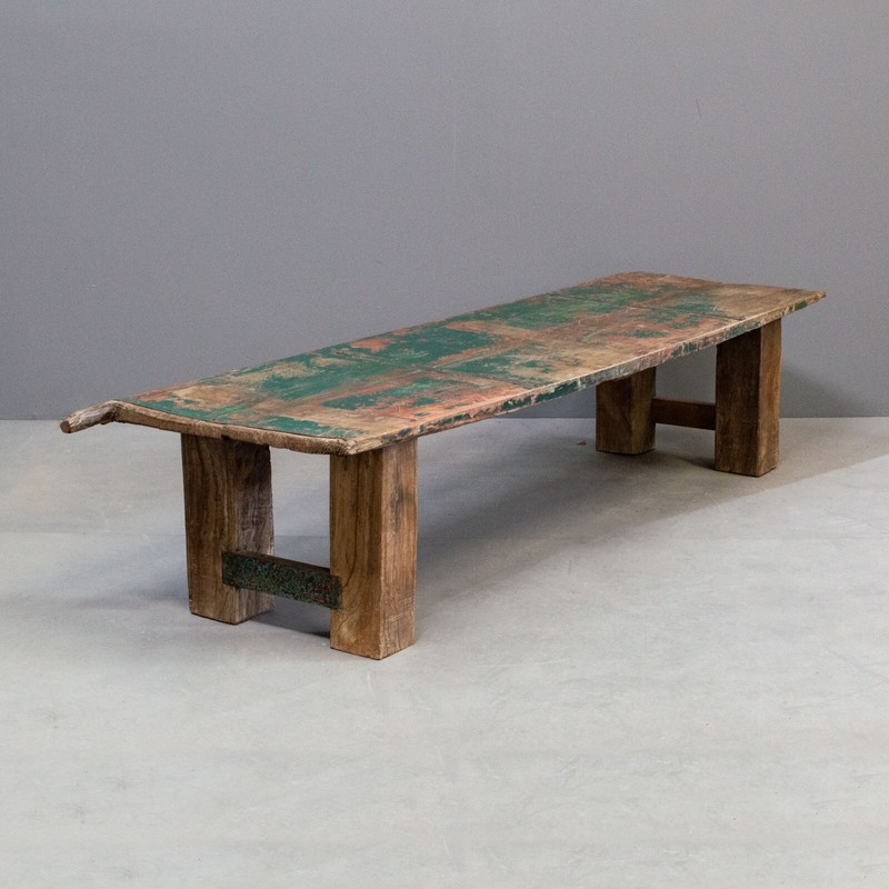 Antique Indian Rustic Coffee Table Made from an Old Teak Door