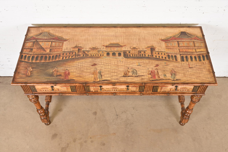 Chinoiserie Jacobean Hand Painted Sideboard Server, Bar Table, or Center Table gallery