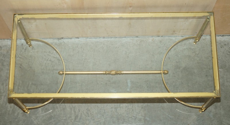 Mid-Century Modern Maison Jansen Paris circa 1950's Glass Brass Coffee Table gallery