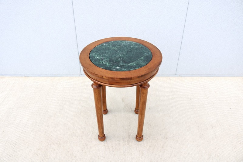 Vintage French Style Distressed Fruitwood and Green Marble Top Tall Side Table gallery