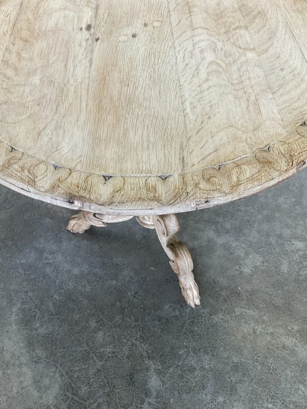 Antique Bleached Carved Oak Side Table with Hoof Feet 19th Century gallery