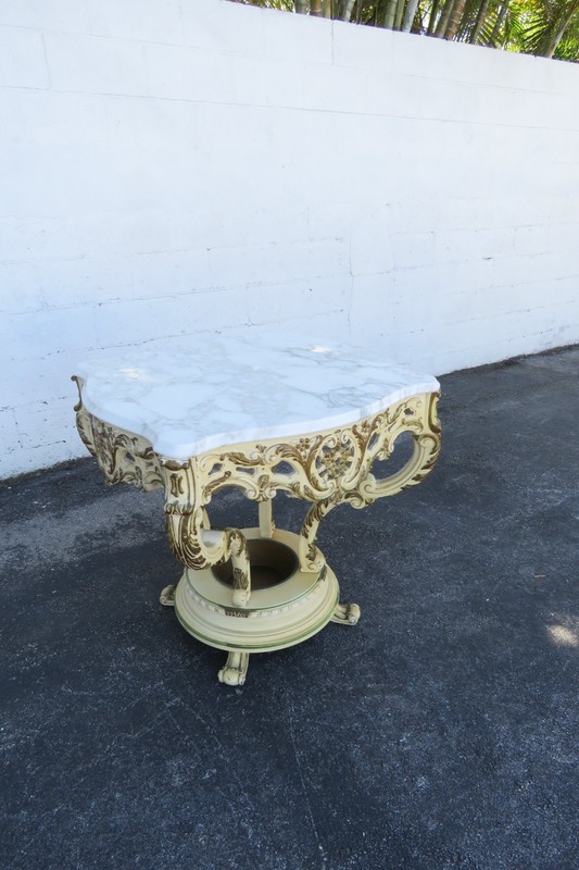 French Heavy Carved Marble Top Large Side Center Table with Planter 6293 gallery