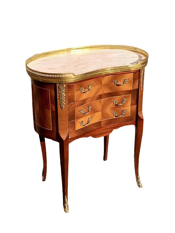 Antique French Louis XV Style Table ~ Kidney Shaped ~ Mahogany, Marble & Bronze