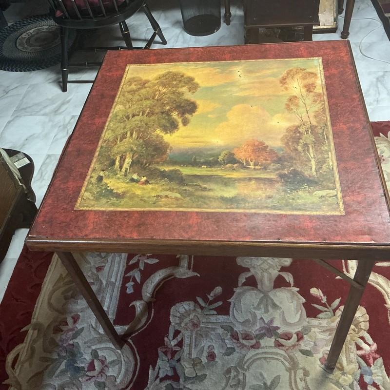 Vtg( 1950s) WOOD PAINTED FOLDING BRIDGE TABLE/FIREPLACE SCREEN,30”Square,27” H