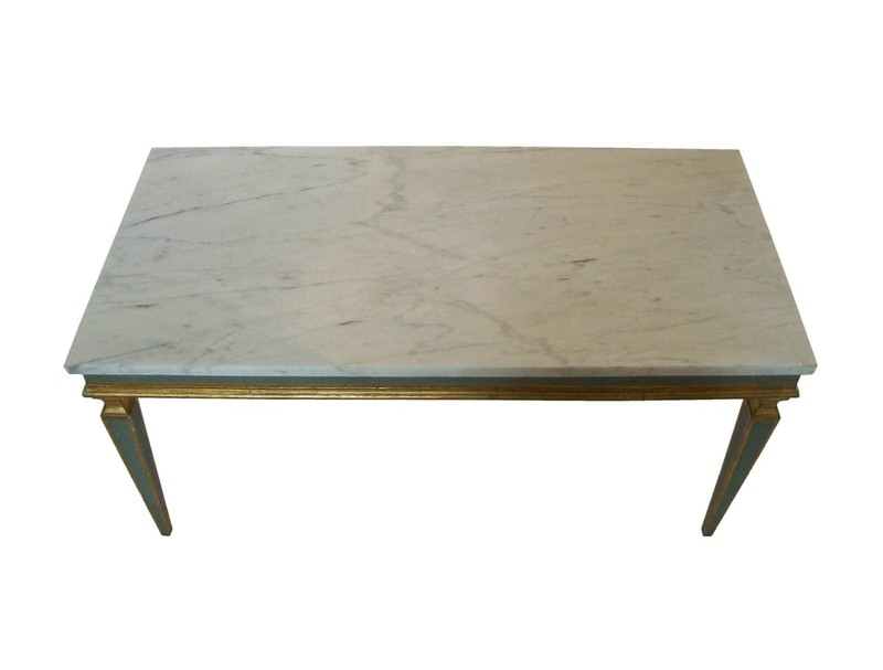 Venetian Gray Painted & Parcel Gilt Coffee Table - Marble Top - Mid 20th Century gallery