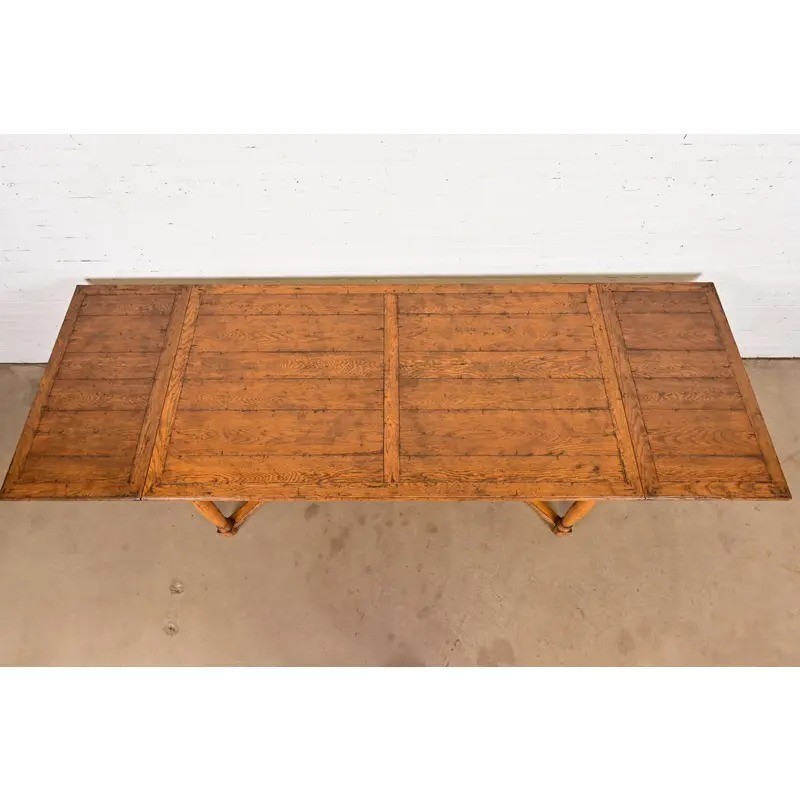 Guy Chaddock English Country Rustic Oak Harvest Farm Extension Dining Table gallery