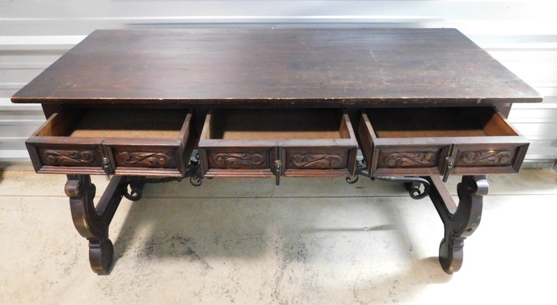 Spanish Baroque Style Carved Walnut and Iron Console Table/Writing Desk gallery
